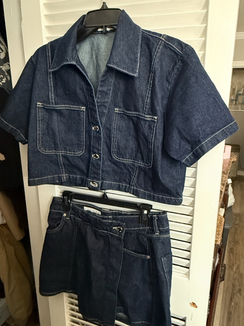 Zara Dark Blue Denim Two-Piece Set - Crop Jacket & Mini Skirt